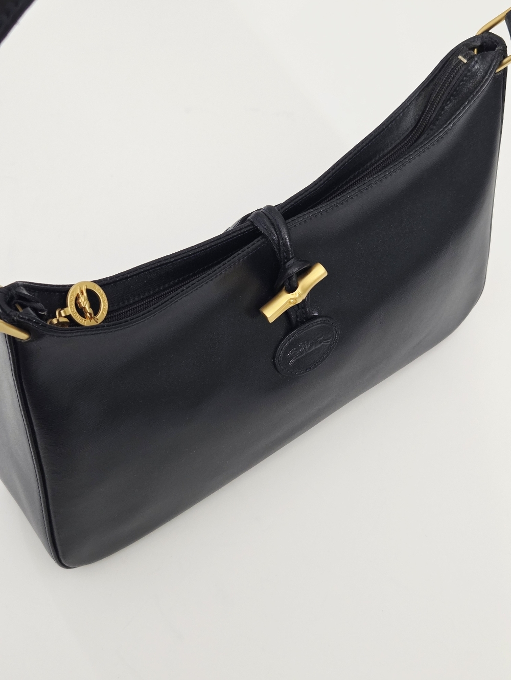 VINTAGE LONGCHAMP ROSEAU DARK BLUE LEATHER SHOULDER BAG - Picture 3 of 8